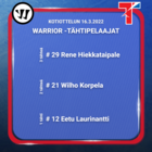 Kotiottelun 16.3.2022 Warrior –tähtipelaajat.